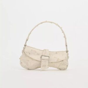 Zara Cream DISTRESSED ASYMMETRIC SHOULDER bag